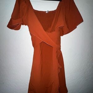 Elegant Rust Orange Wrap Dress